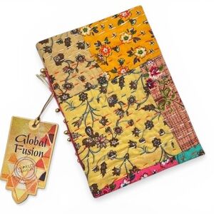 Global Fusion Artisan Journal Boho Colorful Patchwork Fabric Lined Pages…